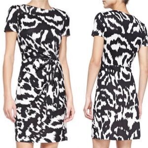 Diane Von Furstenberg Zoe 100% Silk Sheath Dress Flower Ikat Black Ivory Size 10